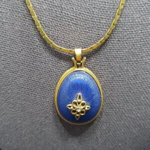 Avon North Star Blue Egg Necklace, Vintage Pendant Gold-tone Chain Jewelry, 23"